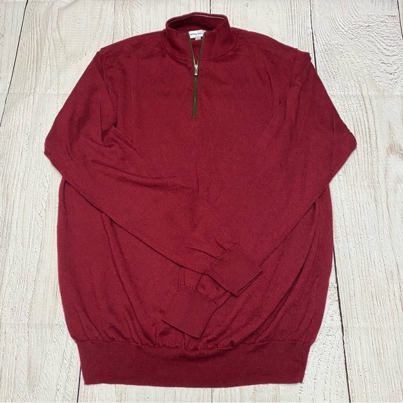 Peter Millar 1/4 Zip-Up Sweater Red merino wool long sleeve XL - Picture 1 of 9